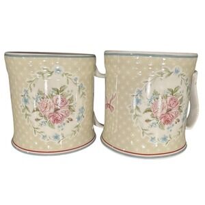 Grace Teaware Fine Porcelain Rose Floral Mugs Set of 2 Cream Pink Shabby Chic